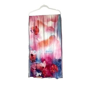 Silk Floral Scarf Watercolor Head Wrap Shawl Purse Accessory Ethereal 20" x 68"